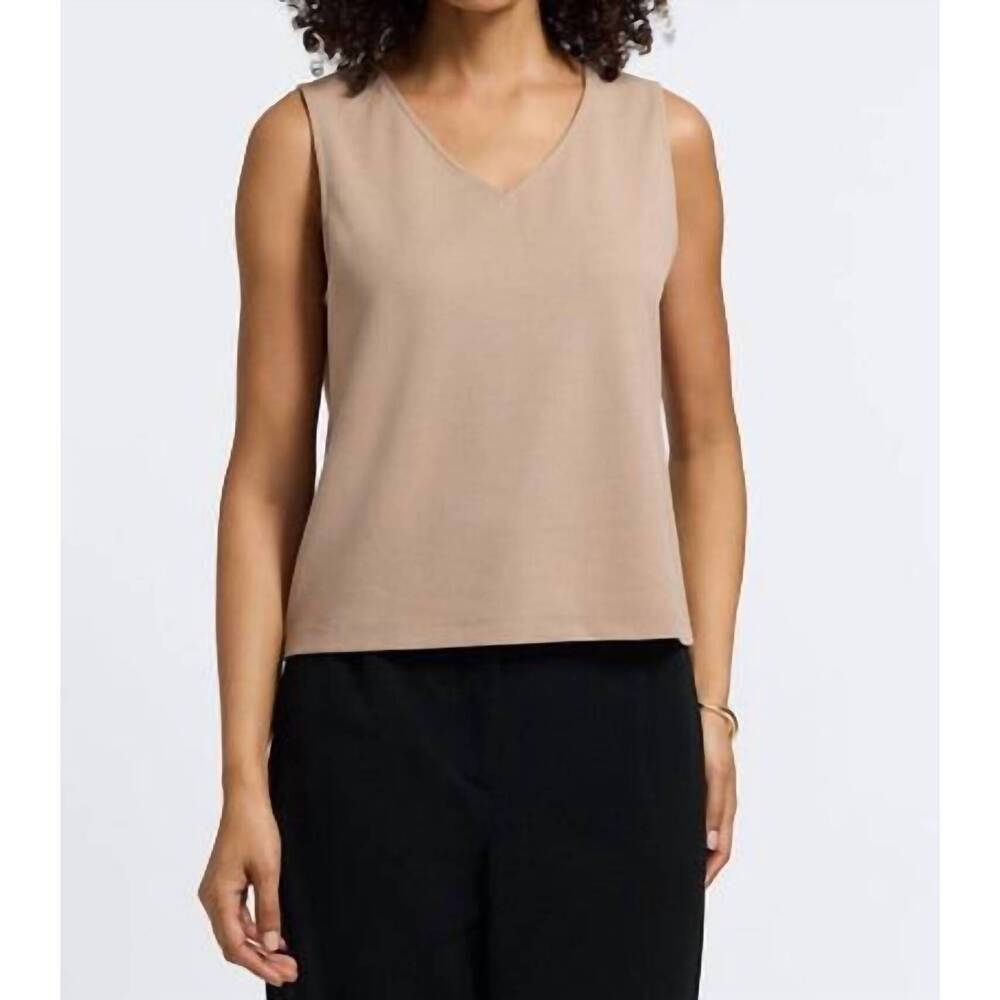 NEW FOXCROFT callie knit crepe reversible sleeveless tank top in khaki